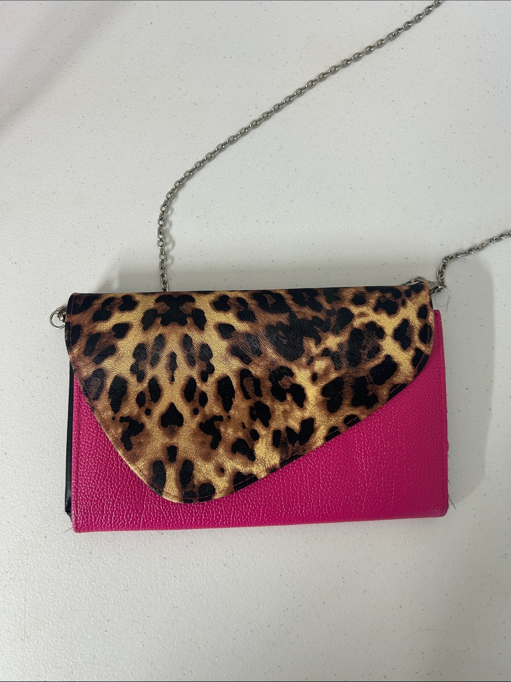 Fuchsia Leopard-Print Flap Crossbody Bag